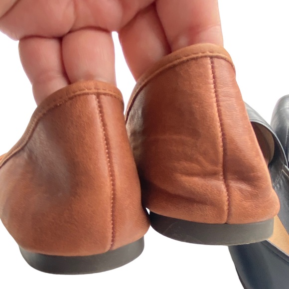 2 pair Lucky Brand Adoura leather flats womens shoes black cognac size 9 - Picture 3 of 7